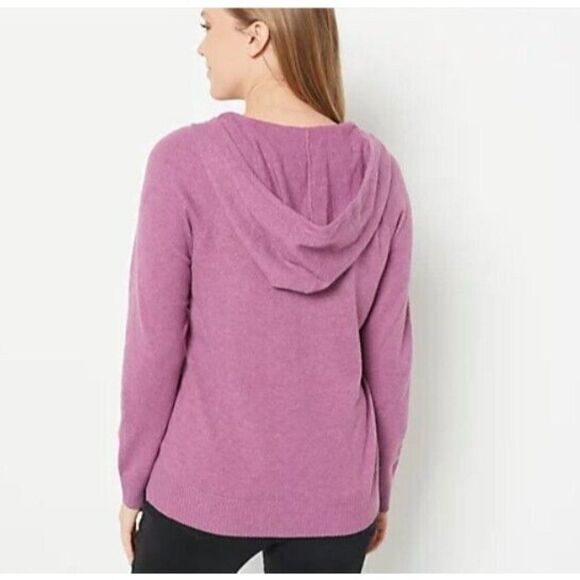 Denim & Co Sweater Honey Knit Hooded Split Neck Indigo Blue M A463329 NWOT - Picture 9 of 9